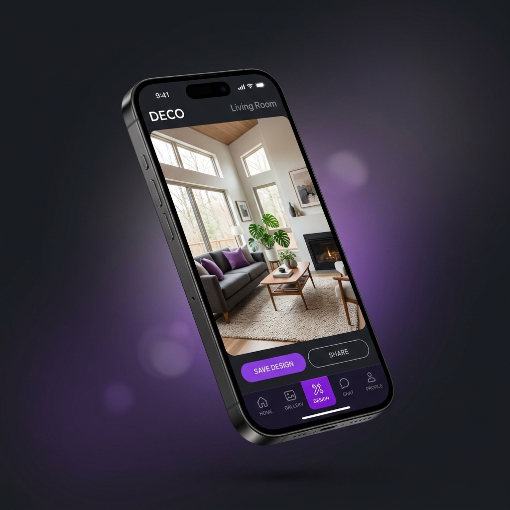 HomeRedo AI app showing a redesigned living room